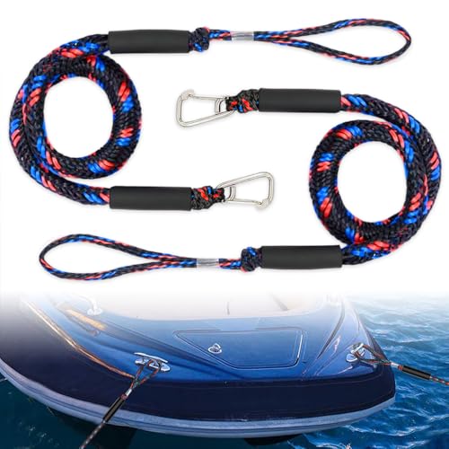 iKALULA 2 Stück Bungee Dock Line, Festmacher Seil mit Haken, Festmacher Seil für Boote Dock, Bungee Dock Leine mit Karabinerclip für Boote, Kajak, Jetski, Pontoon, Kanu (Mischfarben)