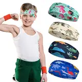 Stirnband Kinder, 4 Stück Dinosaurier Kinder Stirnband Baby Junge, Dünnes, Ultraleichtes und Elastisches Haarband Junge, Sportstirnband in 4 Stilen (BLUE, BOY)