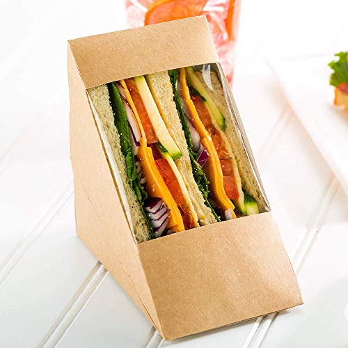 50 Stück Sandwichkeil-Box, Kraftpapier, Sandwich-Boxen – Dreieckige Sandwich-Box mit Fenster, dreieckige Backverpackung, Sandwich-Verpackungsbox (12 x 6,5 cm)