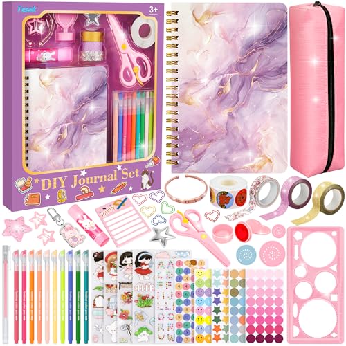 DIY Journal Set für Kinder Scrapbook & Diary Supplies Set mit A5 Notizbuch DIY Scrapbook Schreibwaren Kit Geschenk für Tweens Teens 6 7 8 9 10 11 12 Jahre alte Mädchen