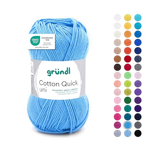 Gründl Wolle Cotton Quick uni - Wolle zum Häkeln aus 100 % Baumwolle - Wolle zum Stricken - glänzendes Baumwollgarn 1 Knäuel 50 g / 125 m - Hellblau