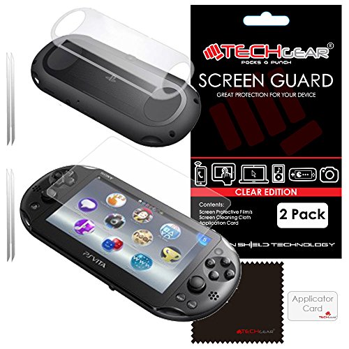 TECHGEAR [2 Stück Displayschutz für PlayStation PS Vita SLIM/Vita 2000 - Vorne und Hinten Ultra Klare Schutzfolie für Sony PlayStation Vita SLIM/Vita 2000- mit Reinigungstuch + Applikationskarte