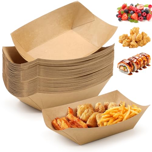 LPZMPZ 50 Stück Pommes Currywurst Schalen Pappschalen Tiefe Pappteller Fingerfood Kraftkarton Pommesschalen Pappschüsseln Imbiss Dip Schälchen Einwegschalen Bratwurst Aus Würstchen Pappe Braun