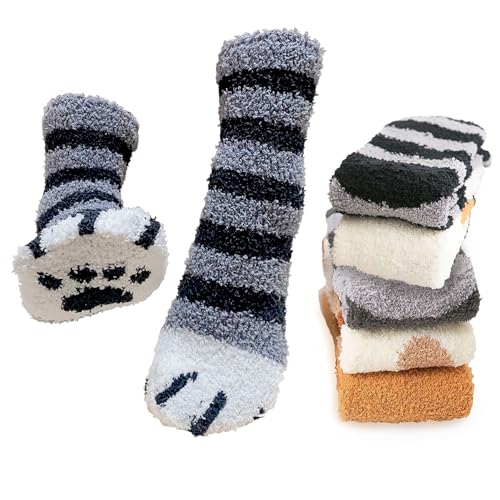 Miklettie Damen Winter Wollsocken 5 Paar Damen Warme Socken, Winter Warm Socken,Katze Socken,Perfekte Weihnachtsgeschenke, Europäische Größen 35-42,