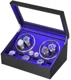 ANWBROAD Uhrenbeweger für Automatikuhren 4 Uhren+6 extra Speicherplätze 4 Drehmodis mit super leisem Mabuchi Automatik Uhrenbeweger Watch Winder Uhrendreher Karbonfaser USB-Aufladung JWW002B