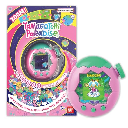 Bandai - Tamagotchi Paradise Erde - Virtuelles Haustier zum Aufziehen - Tamagotchi Interaktives Spielzeug auf Deutsch, Zoom - Modell Erde in Rosa und Grün - Spielzeug für Kinder ab 6 Jahren - 43421