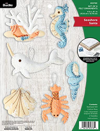 Bucilla, Seashore Weihnachtsmann Weihnachts-Set mit 6 Filz-Applikationen, Ornament-Set, perfektes Zubehör für DIY-Nadelspitzen, Kunst und Handwerk, 89378E