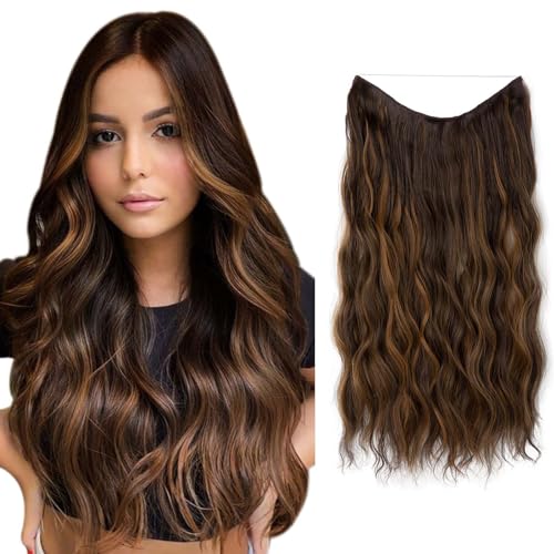 MeeQee Secret Hair Extension Lange Gewellt Haarverlängerung 20inch Synthetik Hair Unsichtbarem Haarteile für Frauen Natürliches Lockiges Spitze Schuss Haarteil 50cm