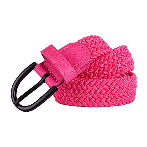 Mile High Life Junior geflochtene elastische Stretchgürtel | Dornschnalle | PU Loop-Endspitze | Jungen Mädchen | 2,5 cm breit (Hot Pink, X-Small 46cm (61cm Length))