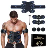 EMS Bauchmuskeltrainer, ABS/Arm Trainingsgerät, Elektrisch Muskelstimulationsgeräte, 10 Modi und 30 Intensitäten, LCD Bildschirm muskelstimulato, Sicher Effektiv Schneller, 16 Stück Ersatz-Hydrogels