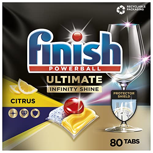 Finish Ultimate Infinity Shine Citrus Spülmaschinentabs – Geschirrspültabs für ultimative Reinigung, Fettlösekraft und Glanz mit Schutzschild – Sparpack mit 80 Tabs