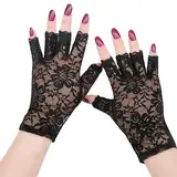 TRIXES Schwarze kurze fingerlose Spitzenhandschuhe – Gothic-Punk-Rocker-Kostüm – Karneval-Halloween-Modeaccessoires