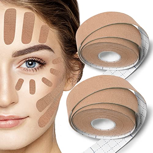 Face Lifting Tape - SFUCHIN 2.5CM*500CM Multifunktion Anti Falten Face Tape - Zornesfalte Pflaster - High Elastic Kinesiology Facial Stirn Augen Lippen Wrinkle Patches - Doppelkinn Entferner - 2 Rolls