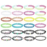 Lusofie 24 Stücke Choker Halskette Set Halsband für Frauen Buntes Tattoo Halsketten Set Elastisch Dehnbar Neon Halsband Regenbogen Blumen Tattoo Kette 90s Gothic Accessoires für Mädchen Damen