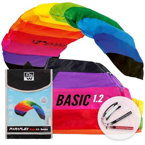 Wolkenstürmer® Paraflex Basic 1.2 (Rainbow) Kite - 2-Leiner Lenkmatte mit Flugschlaufen – Zweileiner Lenkdrachen - Flugdrachen für Kinder ab 6 Jahren