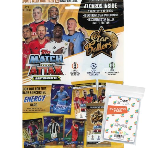 Bundle mit Match Attax Champions League 2024/25 - Trading Cards - 1 Update Multipack Star Ballers #4 + Exklusive Collect-it Hüllen
