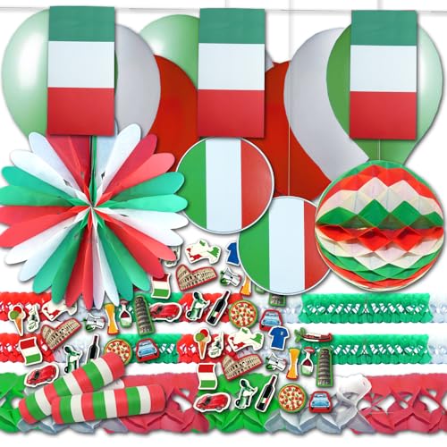 ORDENO Italien Grundausstattung Länderset Partydeko grünweißrot - Länderparty für Mottoparty, Fasching, Karneval, Silvester, Geburtstage, etc.