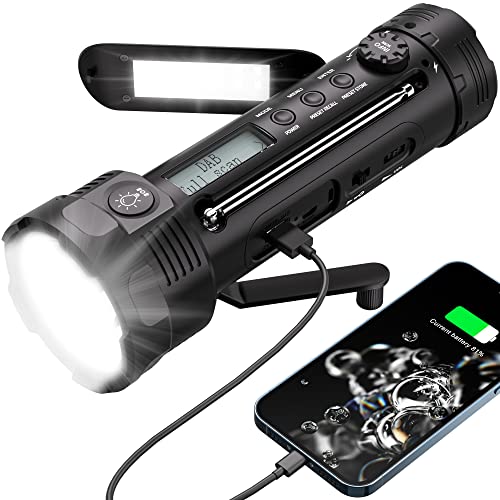 Taschenlampe Kurbel Campinglampe, DAB/DAB+/UKW Kurbelradio, Notfallradio mit 3000mAh Wiederaufladbare Powerbank,USB-Handy-Lader,SOS Alarm,Solar Radio für Camping Ourdoor