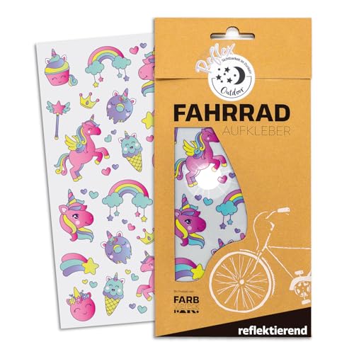 Farbviereck Einhorn Aufkleber reflektierend wetterfest für Fahrrad - Roller - Kinderwagen - Helm Unicorn Sticker als Fahrradaufkleber Einhörnern | R0011