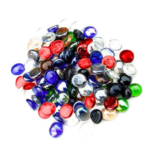 ARSUK Bunte Glassteine Deko – 70–80 Stück (ca. 455 g) Glasnuggets 17–20 mm | Runde Muggelsteine in Mischfarben für Vase, Aquarium, Basteln, Tischdeko & DIY | Glänzende Dekosteine aus Glas