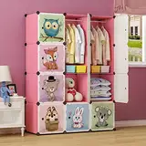 BRIAN & DANY Erweiterbares Kinderregal Kinder Kleiderschrank Stufenregal Bücherregal mit Türen & 2 Aufhängern, Tiefere Fächer als Normal (45 cm vs. 35 cm), 110 x 47 x 147 cm, Rosa