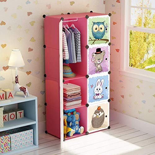 BRIAN & DANY Erweiterbares Kinderregal Kinder Kleiderschrank Stufenregal Bücherregal mit Türen, tiefere Fächer als normal (45 cm vs. 35 cm) für mehr Platz, 75 x 47 x 147 cm Rosa