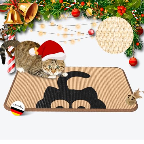 LaifuTu Kratzmatte Katze 60×40CM, Katzen Kratzmatte Mit Mausspielzeug, Widerstandsfähig rutschfest Kratzteppich Katze, Natürliche Sisal Teppich Katzen, Kratzmatte für Schützt Teppiche und Sofas