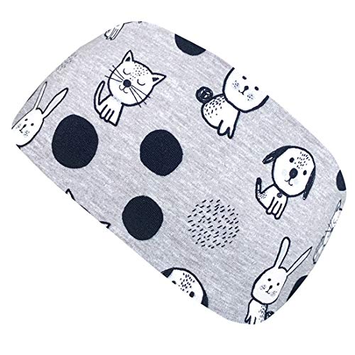 Wollhuhn ÖKO Kinder/Jungen/Mädchen Cooles Elastisches Stirnband/Haarband Bequem Zweilagig Jersey Oder Fleece Viele Motive 21215152 (Katzen/Hunde/Hasen Grau)