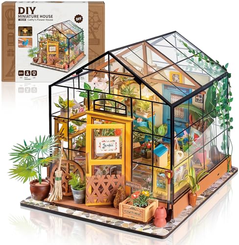 ROBOTIME Miniatur Haus Gewächshaus DIY Miniature House Holz Mit Möbel und Licht, Puppenhaus für Erwachsene Mädchen und Jungen Geschenk zum Muttertag