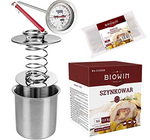 SCHINKENKOCHER 0,8kg Set: Schinkenform +Thermometer Rostfreier Schinkenkocher zum Schinken Beuteln für die Herstellung von hausgemachtem Aufschnitt Schinkenpresse für Gesunde Wurst