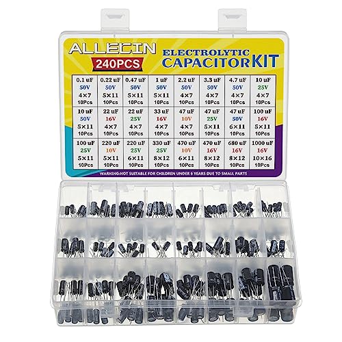 ALLECIN 24 Wert Elko Kondensator Set Elkos Kondensatoren Sortiment Kit Aluminium Elektrolytkondensator von 0,1uF bis 1000uF 10V 16V 25V 50V Electrolytic Capacitors