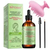 Rosmarinöl Haare ud Silikon Kopfhaut Massagebürste, Rosemary Oil for Hair, Rosmarinöl für Haar und Kopfhaut, Stärkendes Öl für Gesundes Haarwachstum, 60 ml