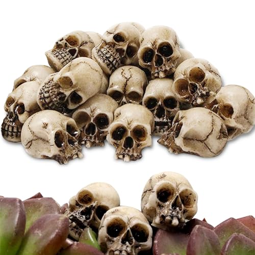 LIVESTN 20 Stück Harz Totenkopf Set Mini Totenkopf Figur, Mini Schädel Totenkopf Modell Totenschädel Deko, Mini Skelett Modell Deko Landschaft Garten Topfpflanze Dekoration