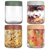 4 Pack 16 OZ Overnight Oats Gläser,Einmachgläser mit Schraubdeckel für Overnight Oats Salat Joghurt Pudding Chutney Marmelade,Wiederverwendbare Glasbehälter mit Deckel Als Mason Jar Meal Prep Boxen