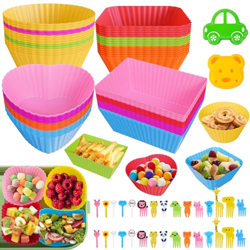 55 Stück Wiederverwendbare Muffinform Silikon Set, Enthält Silikon Backform, Ausstechformen, Obstgabeln, Silikon Muffinförmchen für Backen, BPA-Frei