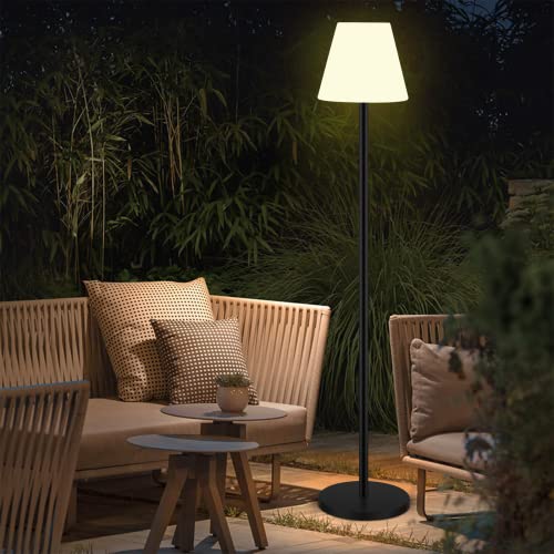 Solar Stehlampe Innen&Outdoor Lampe für Terrasse Ip65 Wasserdicht,USB Aufladbar kabellose mit Lichtsensor,Helligkeit Dimmbares RGB Buntes LED Solarlampen,Höhenverstellbar,für Rasen Garten.