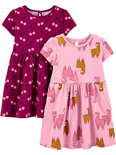 Simple Joys by Carter's Baby Mädchen Short-Sleeve and Sleeveless Dress Sets, Pack of 2 Freizeitkleid, Kirschen/Lama, 5 Jahre (2er Pack)