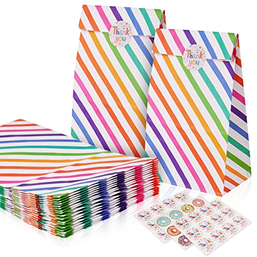 Flintronic 18 Stück Papiertüten, Geschenktüten Kindergeburtstage mit Aufkleber, 24 cm * 13 cm * 8 cm Candy Tüten zum Mitgebsel Kindergeburtstag Mädchen, Giveaways, Hochzeit