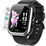 kaacly Smartwatch Kinder Telefonieren -Kinder Smartwatch mit SOS Schrittzähler Spiele Stoppuhr Wecker Touchscreen Taschenlampe Smartwatches Geburtstag für Jungen und Mädchen Geschenke (Black)