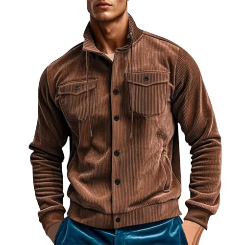 Duohropke Cordhemd Herren Langarm Button Hemdjacke Casual Einfarbig Hemden Cord Hemd Jacke Vintage Cordjacke