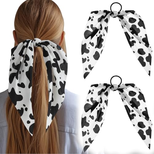 AOZUO 2 Stück Haarband mit Kuh Print, Schleife, Bandana, elastische Haargummis, Zubehör handgefertigt, Halloween Kostüm, Geburtstagsgeschenk für Frauen und Mädchen