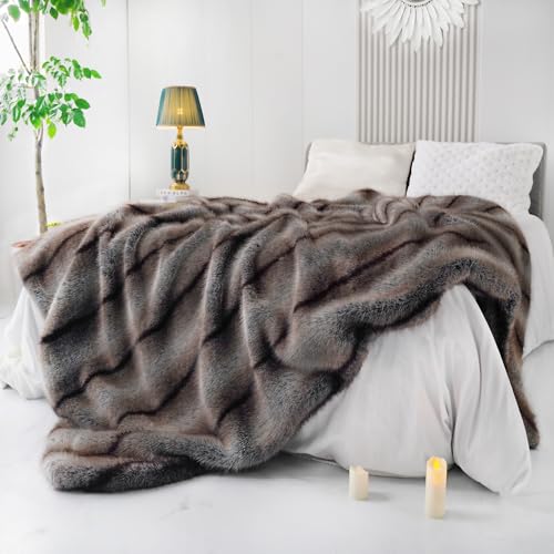 INCHGRASS Kunst-Nerz-Fell-Decke Luxus-Felldecke Sofa Flauschige Decke – Superwarme elegante gemütliche Kuscheldecken für Couch, Sessel und Bett, waschbare Plüschdecken 190x150 cm Graue Luxus-Felldecke