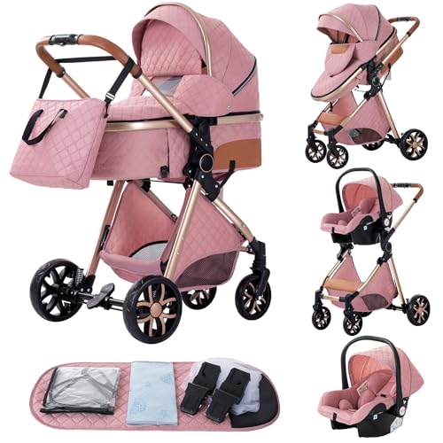 YAZOCO kinderwagen 3 in 1 Buggy Babybett Komplett Set Einem Klick Zusammenklappbarer Kinderwagen, KombiKinderwagen Aluminiumrahmen für Neugeborene