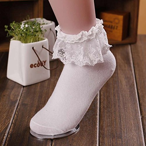 SUCHUANGUANG Prinzessin Mädchen Niedliche Süße Damen Damen Vie Spitzenrüschen Knöchelsocken Neu Weiß