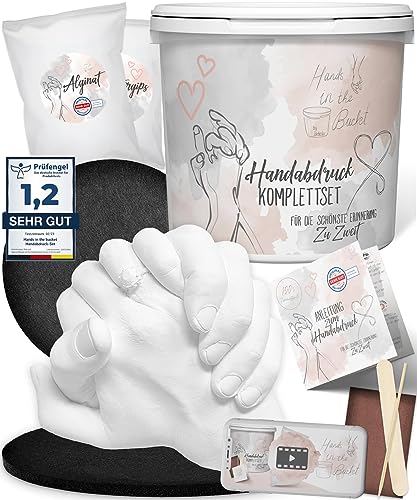 3D Handabdruck Set für Paare Made in Germany mit Sockel Gipsabdruckset Hände Jahrestag Geschenk für Ihn, Pärchen Geschenke Gips Handabdruck Set Geschenk für Sie und Ihn, Gipsabdruck Hände Paar