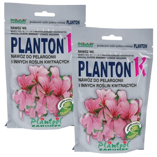 PLANTON K Dünger für Pelargonie NPK Flüssigdünger Wasserlöslich Konzentrat 400g Für 400L Geraniendünger Geranien Pelargonien Petunien Blühpflanzendünger 200g x2