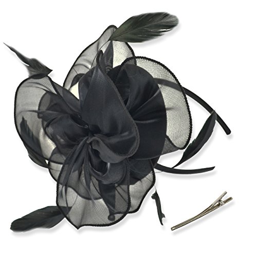 DRESHOW Damen Fascinators Hut Cocktail Party Tee Kopfbedeckung Blume Mesh Organza Bänder Federn auf Einem Stirnband