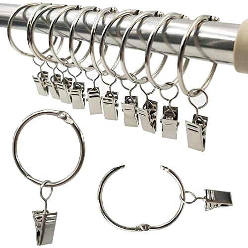 Gardinenringe,Vorhanghaken 40 Pieces 35 mm Inner Diameter Ringe Duschvorhang Stainless Hanging Ring,Edelstahl Metal Curtain Clip Rod Curtain Rings with Clips