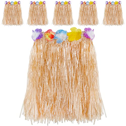 Kurtzy 6 STK Hawaii Rock Hula Party Bastrock – Elastisches Luau Hawaii Outfit Damen, Röcke mit Hibiskusblüten, Blumen Rock Hawaii Kostüm – Hawaii Kleid Damen Tänzerin Kostüm mit Blumen für Mädchen