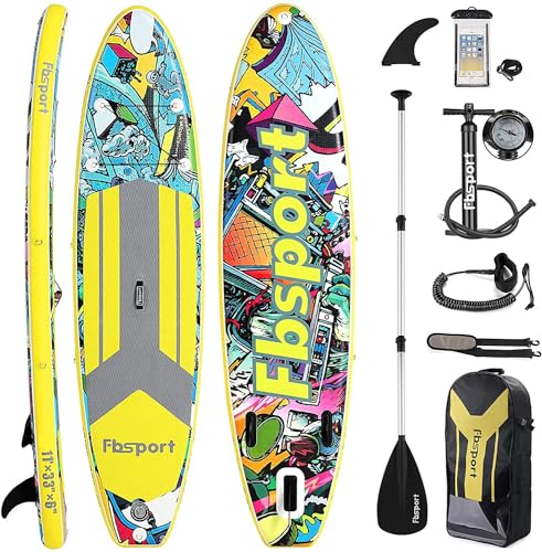 FBSPORT Aufblasbares SUP Board, Stand Up Paddling Board, Aufblasbare Stand Up Paddle Board für Stand-Up Paddling 15CM Dick, Surfbrett Kit mit Verstellbares Aluminium SUP Paddel+Pumpe